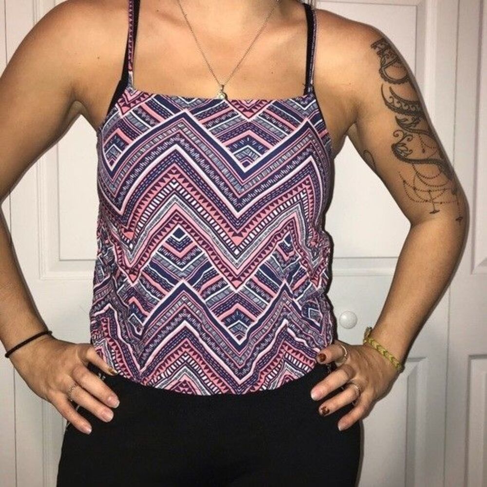 Divided H&M Aztec Patterned Blue, Pink and Purple Crop‎ Top Tank Top Size 2